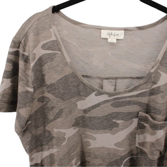 Style & Co. Camouflage Knee Length Shirt Dress Comfort Military Size L - Picture 3 of 8